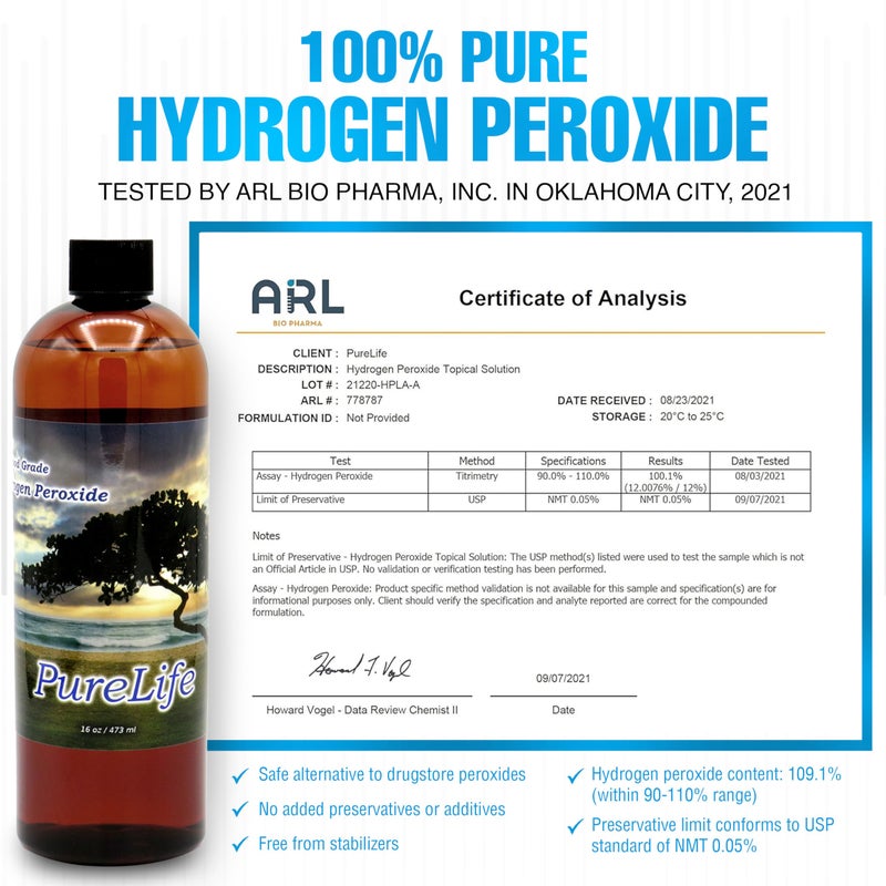 purelife 12% Hydrogen Peroxide Food Grade with No Added Stabilizers - in Distilled Water (16 Oz +Dropper) - Image 3